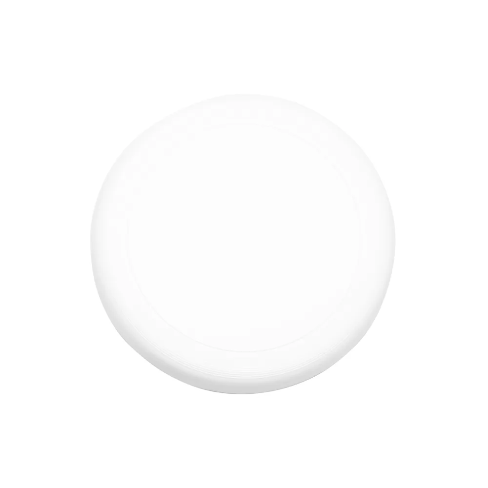 Frisbee plástico na cor branca com acabamento liso visto de cima