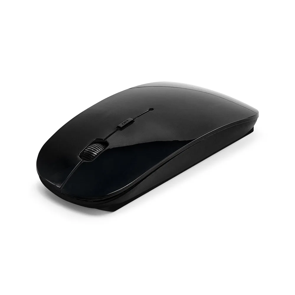 Mouses sem fio Blackwell nas cores azul royal, preto e branco ao lado da caixa de papel kraft