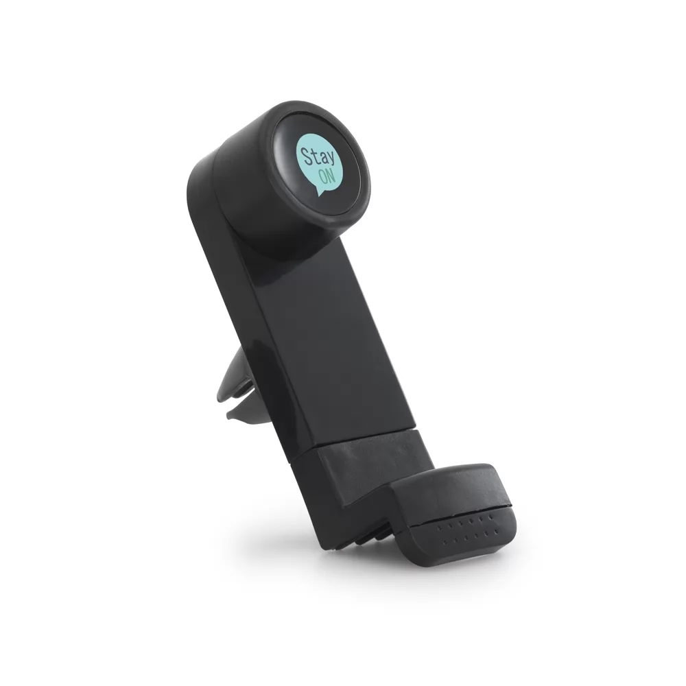 Porta celular para carro ULER preto em plástico com clipe de saída de ar e logo personalizado