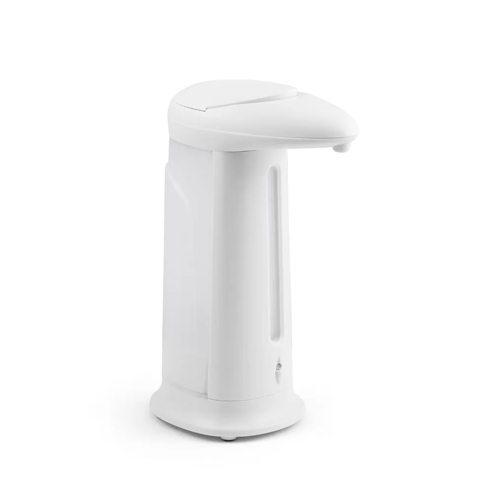 Dispenser Automático Whidy de plástico na cor branca, exibido em ângulo lateral sobre fundo branco