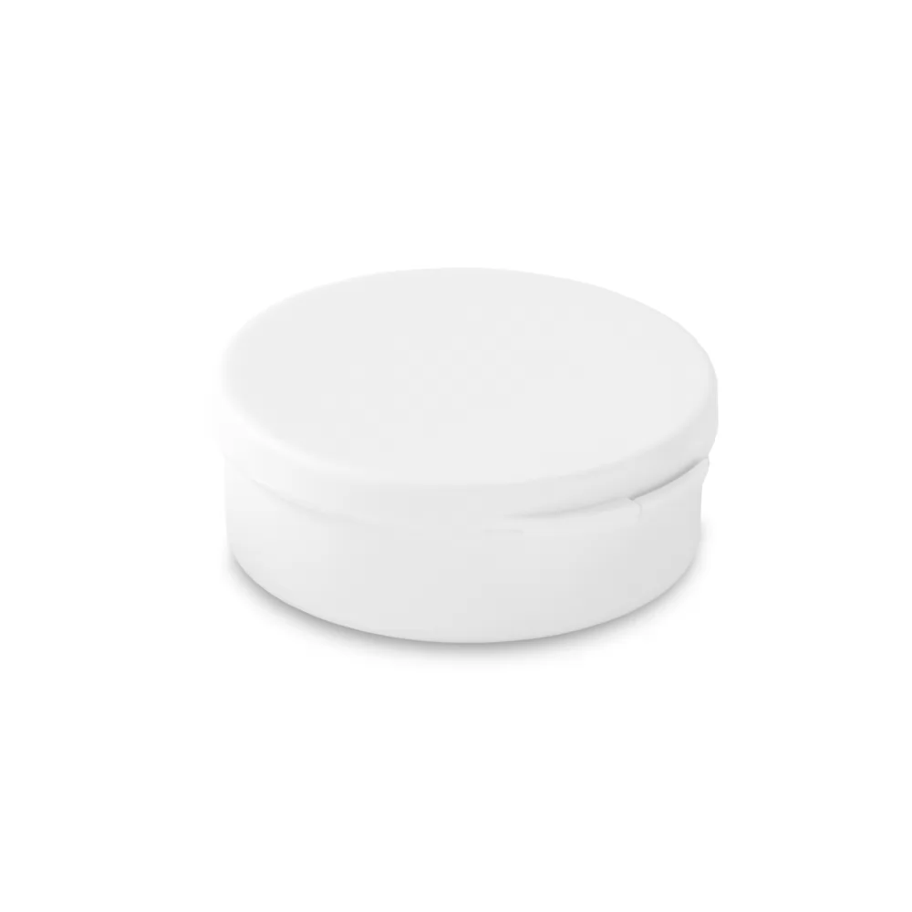 Estojo redondo fechado em plástico branco do cabo USB 3 em 1 Emmy sobre fundo branco